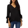 Wholesale 🔔 VINCE CAMUTO Flutter Sleeve Crossover Top Rich Black 🔥