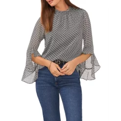 Cheap 👏 VINCE CAMUTO Printed Ruffled Sleeve Blouse New Ivory 👍