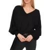 Budget 👍 VINCE CAMUTO V Neck Tie Hem Sweater Rich Black 🛒