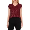 Hot Sale 🥰 VINCE CAMUTO Short Sleeve Sequin Top Dark Wine ⌛
