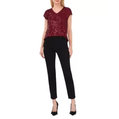 Hot Sale 🥰 VINCE CAMUTO Short Sleeve Sequin Top Dark Wine ⌛ -VINCE CAMUTO Sales unnamed file 147