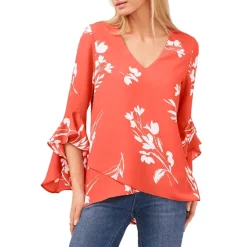 Discount ❤️ VINCE CAMUTO Ruffle Top Radiant Orange ✔️ -VINCE CAMUTO Sales unnamed file 173
