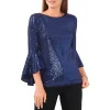 Deals 🌟 VINCE CAMUTO Sparkle Bell Sleeve Top Arresting Navy 🔔