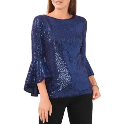 Deals 🌟 VINCE CAMUTO Sparkle Bell Sleeve Top Arresting Navy 🔔