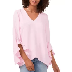 Wholesale 😍 VINCE CAMUTO Flutter Sleeve Crossover Top Pink Horiz 😀