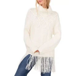 Discount 🛒 VINCE CAMUTO Turtleneck Cable Knit Sweater With Fringe Antique White ✔️