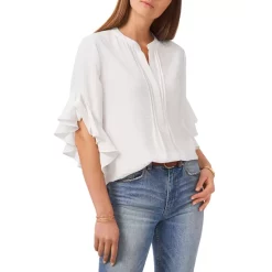 Deals 💯 VINCE CAMUTO Split Neck Ruffle Sleeve Blouse Pomegranite Pink ✔️ -VINCE CAMUTO Sales unnamed file 20