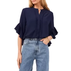 Deals 💯 VINCE CAMUTO Split Neck Ruffle Sleeve Blouse Pomegranite Pink ✔️ -VINCE CAMUTO Sales unnamed file 21