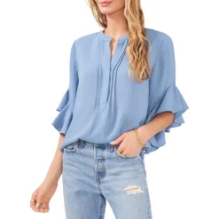 Deals 💯 VINCE CAMUTO Split Neck Ruffle Sleeve Blouse Pomegranite Pink ✔️ -VINCE CAMUTO Sales unnamed file 24