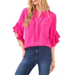 Deals 💯 VINCE CAMUTO Split Neck Ruffle Sleeve Blouse Pomegranite Pink ✔️ -VINCE CAMUTO Sales unnamed file 25
