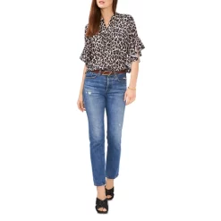 Discount 🛒 VINCE CAMUTO Printed Ruffled Sleeve Henley Top Rich Black 🎉 -VINCE CAMUTO Sales unnamed file 253