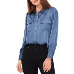 Flash Sale 🎁 VINCE CAMUTO Puff Sleeve Button Front 👕 Shirt Dusty Blue 😉