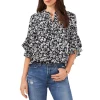 Best reviews of 👏 VINCE CAMUTO Floral Flutter Sleeve Pintuck Blouse Rich Black ⌛