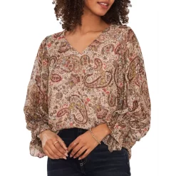 Deals 🌟 VINCE CAMUTO Paisley Print Blouson Sleeve Blouse French Roast 🛒