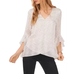 Cheapest ❤️ VINCE CAMUTO Mixed Print Ruffled Sleeve Top New Ivory 🔔