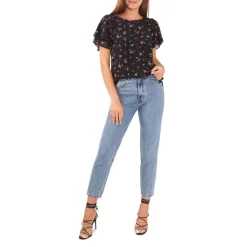 Hot Sale 🌟 VINCE CAMUTO Floral Print Flutter Sleeve Top Rich Black 🧨 -VINCE CAMUTO Sales unnamed file 296