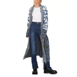 Best Sale ❤️ VINCE CAMUTO Fringe Placket Jacquard Cardigan Dusty Blue ✨