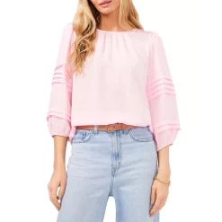 Discount ⌛ VINCE CAMUTO Pleat Sleeve Crinkle Top Pink Horizon 🔥