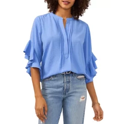 Flash Sale 🤩 VINCE CAMUTO Split Neck Ruffle Sleeve Blouse Blue Jay 🔔