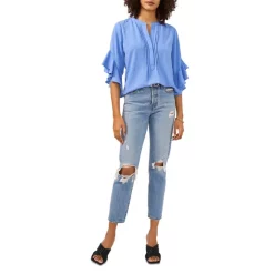 Flash Sale 🤩 VINCE CAMUTO Split Neck Ruffle Sleeve Blouse Blue Jay 🔔 -VINCE CAMUTO Sales unnamed file 316