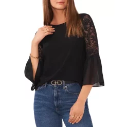 Budget 😍 VINCE CAMUTO Lace Bell Sleeve Top Rich Black 😀