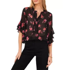 Cheap π VINCE CAMUTO Floral Print Ruffled Sleeve Top Pomegranite Pink π―