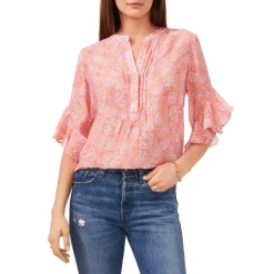 New 😉 VINCE CAMUTO Printed Ruffled Sleeve Top Canyon Coral 💯