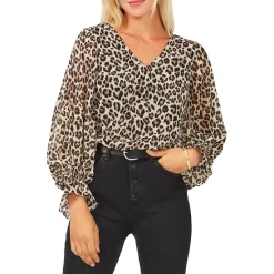 Discount β¨ VINCE CAMUTO Elegant Leopard V-Neck Top Rich Black π€©