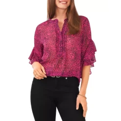 Top 10 β VINCE CAMUTO Animal Print Ruffled Sleeve Top Pomegranite Pink π