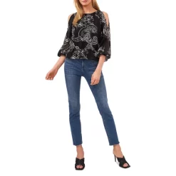 Discount 🛒 VINCE CAMUTO Paisley Print Cold Shoulder Top Rich Black 🎁 -VINCE CAMUTO Sales unnamed file 380
