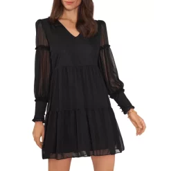 Best reviews of 🥰 VINCE CAMUTO Sheer Tiered 👗 Dress Rich Black 👏