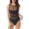 Brand new 🛒 VINCE CAMUTO High Neck Zip Back One Piece 🩱 Swimsuit Black 🎁