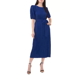 Coupon ⌛ VINCE CAMUTO Round Neck Puff Sleeve Midi 👗 Dress Twilight Blue ✨