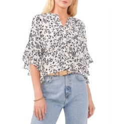 Budget 🌟 VINCE CAMUTO Floral Flutter Sleeve Pintuck Blouse New Ivory 😍