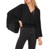 Best deal ⭐ VINCE CAMUTO Pleated Sleeve Surplice Top Rich Black ❤️
