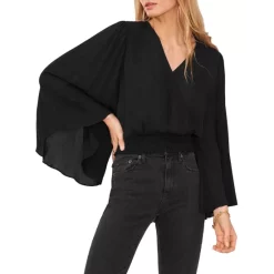 Best deal β VINCE CAMUTO Pleated Sleeve Surplice Top Rich Black β€οΈ