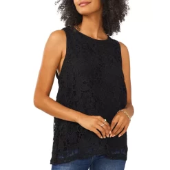 Top 10 β¨ VINCE CAMUTO Scalloped Hem Sleeveless Lace Top Rich Black π₯°