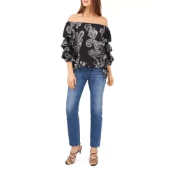 Hot Sale 🥰 VINCE CAMUTO Paisley Print Bubble Sleeve Off-the-Shoulder Top Rich Black 🎁 -VINCE CAMUTO Sales unnamed file 675