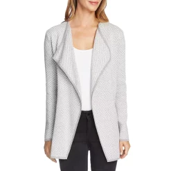 New 🛒 VINCE CAMUTO Herringbone Open Cardigan Silver Heather ⌛