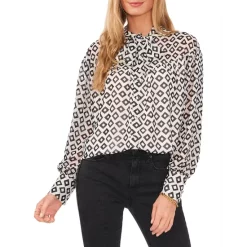 Wholesale 🥰 VINCE CAMUTO Printed Tie Neck Top New Ivory ⭐