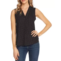 Flash Sale π VINCE CAMUTO Poetic Dots V Neck Sleeveless Top Rich Black π