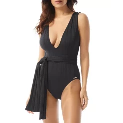 Top 10 🌟 VINCE CAMUTO Ribbed Plunge One Piece 🩱 Swimsuit Black 🔥