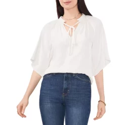 Budget ⌛ VINCE CAMUTO Split Neck Elbow Sleeve Blouse New Ivory ✔️