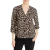 Best Sale 👍 VINCE CAMUTO Leopard Print V-Neck Blouse Rich Black 😀