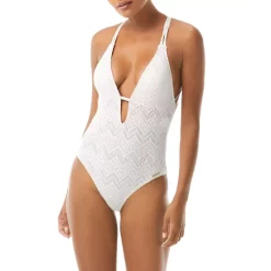 Best Sale π₯° VINCE CAMUTO Crochet Plunge V Neck One Piece π©± Swimsuit Ivory π