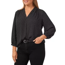 Budget 🎁 VINCE CAMUTO Plus Poetic Dots Blouse Rich Black 🎉