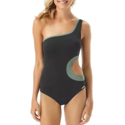 Hot Sale π VINCE CAMUTO Color-Blocked Layered One-Shoulder One Piece π©± Swimsuit Black β