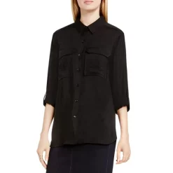 Budget 🧨 VINCE CAMUTO Long Sleeve Solid Utility 👕 Shirt Rich Black 👏