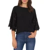 Best Sale 😉 VINCE CAMUTO Sequined Lace Boat Neck Top Rich Black 🥰