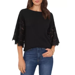 Best Sale 😉 VINCE CAMUTO Sequined Lace Boat Neck Top Rich Black 🥰